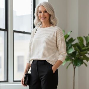 Maison Cinqcent Pinstripe Top Ivory Black Size Medium